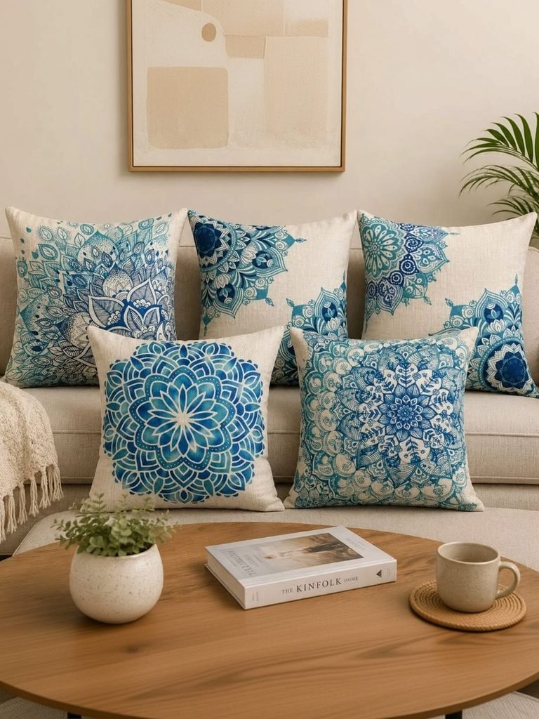 Decorative cushion covers refreshing a cosy living room