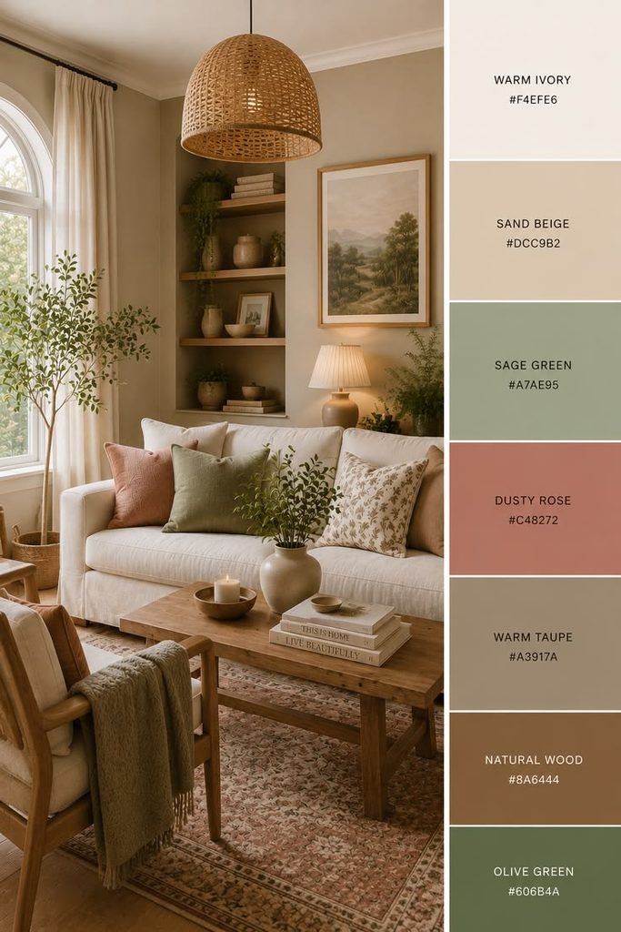 Coordinated colours and textiles in a cosy home