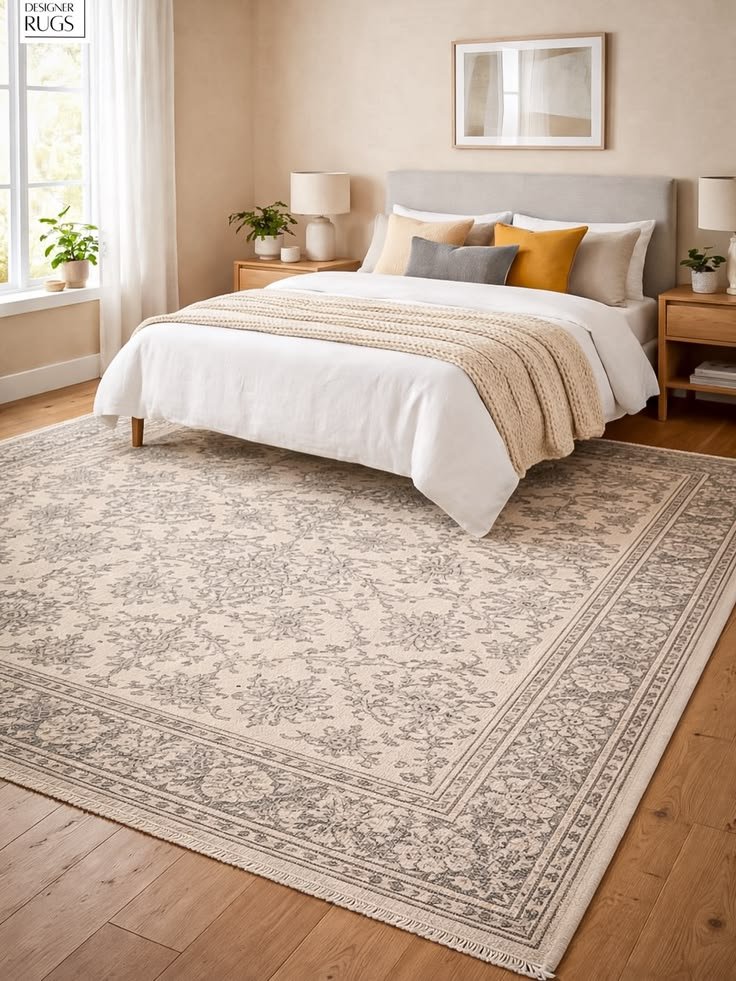 Soft bedroom rug placed underneath a bed